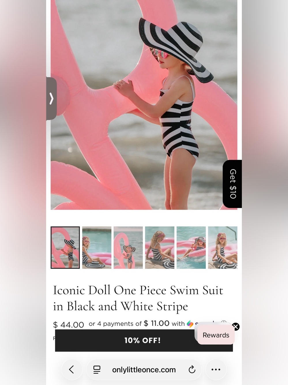 Only Little Once Iconic Doll One Piece Swimsuit Black White Stripe Toddler 2/3 - Picture 7 of 7